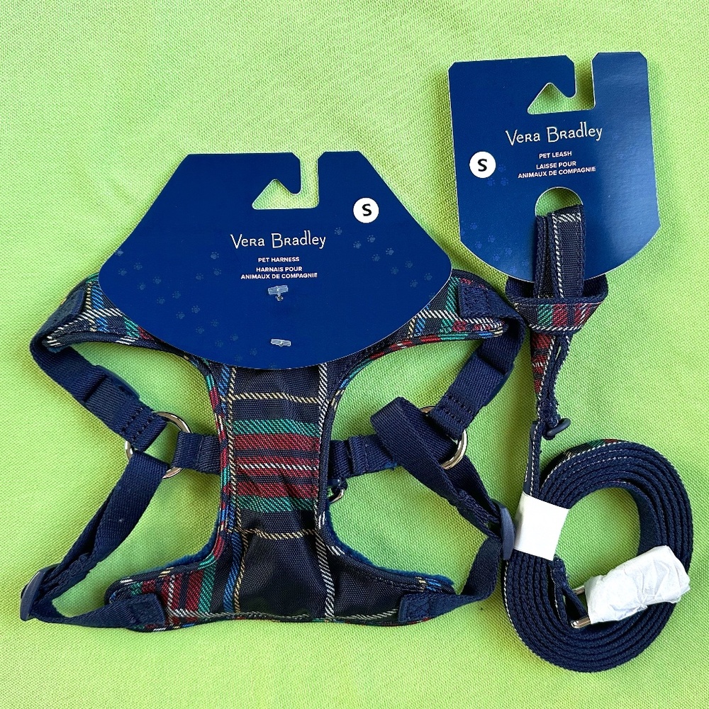 VERA BRADLEY PET DOG HARNESS AND LEASH SET:NWT TARTAN PLAID  SMALL